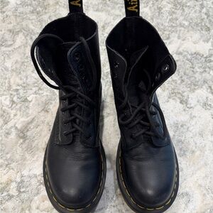 Dr. Martens Black Lace-Up Boots with Yellow Stitching